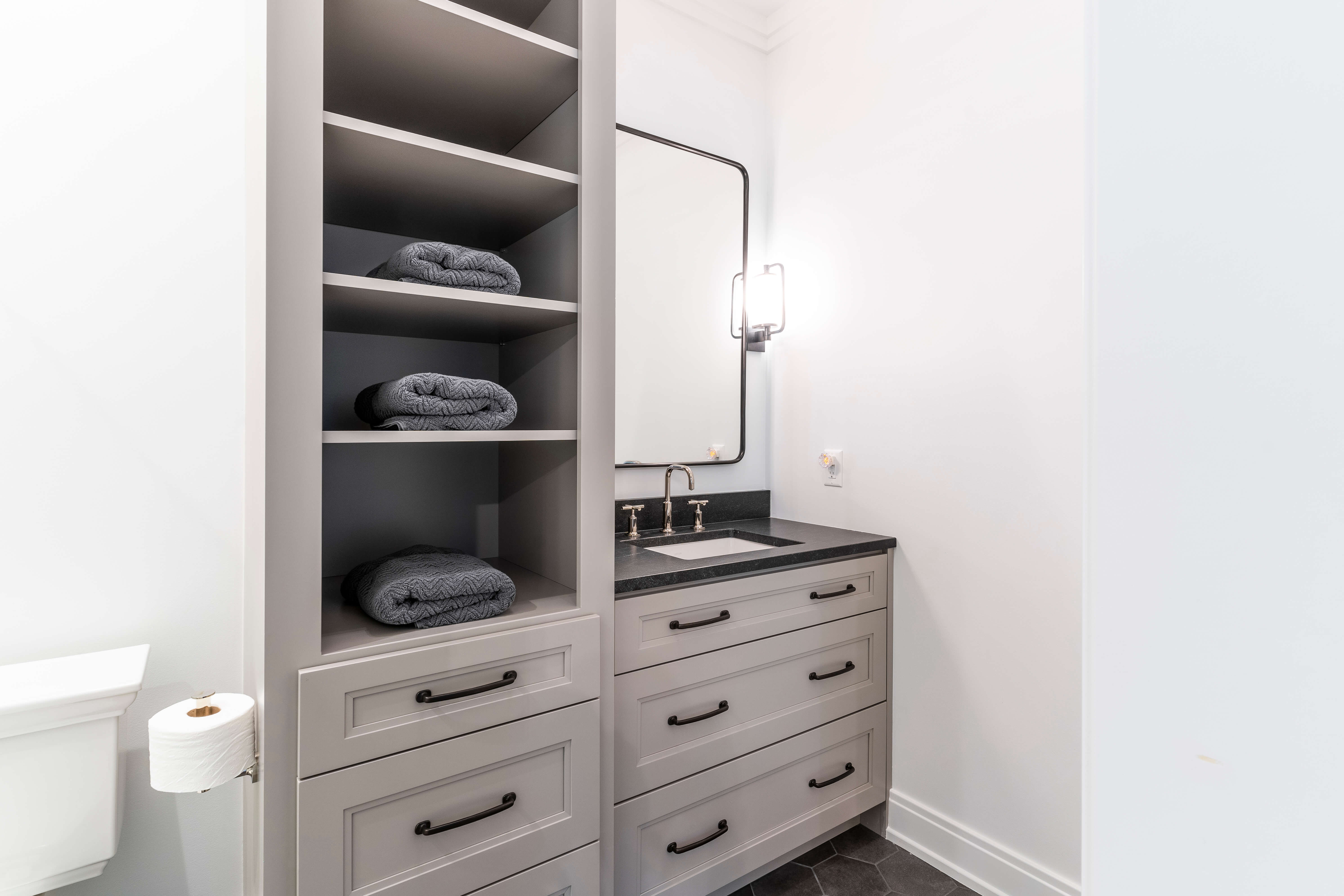 Small Bathroom Linen Tower Storage Cabinet, Cleaning Cabinet Photo