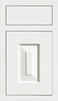 A bold inset door with a traditional raised panel, a slab drawer front, and wide rails and stiles by Dura Supreme.